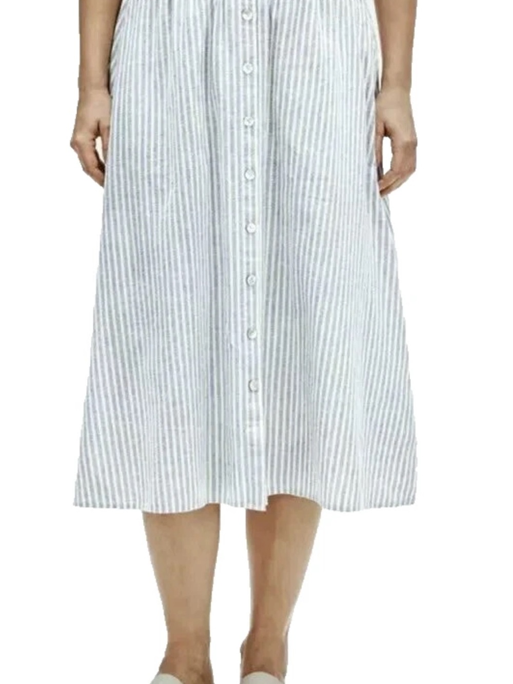 Striped Button-Front Midi Skirt in Light Blue and White